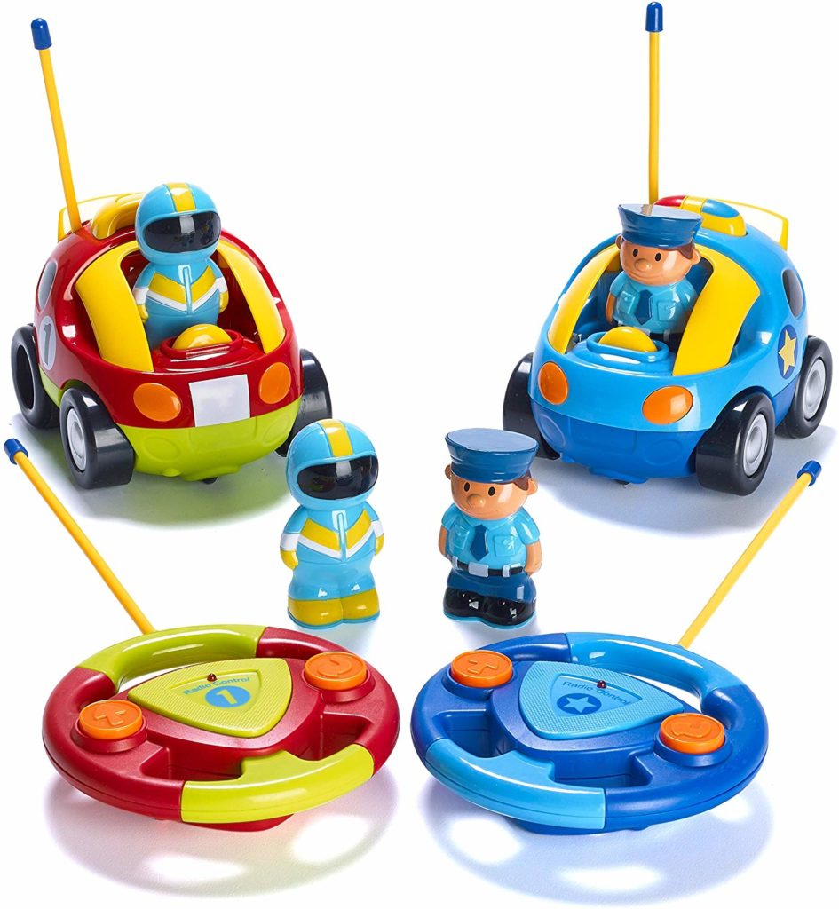 Prextex Pack of 2 Cartoon R-C Police Car and Race Car - Top Toys and Gifts for Three Year Old Boys 1