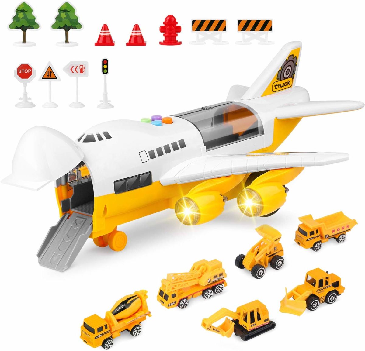 BAZOVE Construction Trucks Car Toys Set with Inertia Wheel Transport Cargo Airplane - Top Toys and Gifts for Six Year Old Boys 1