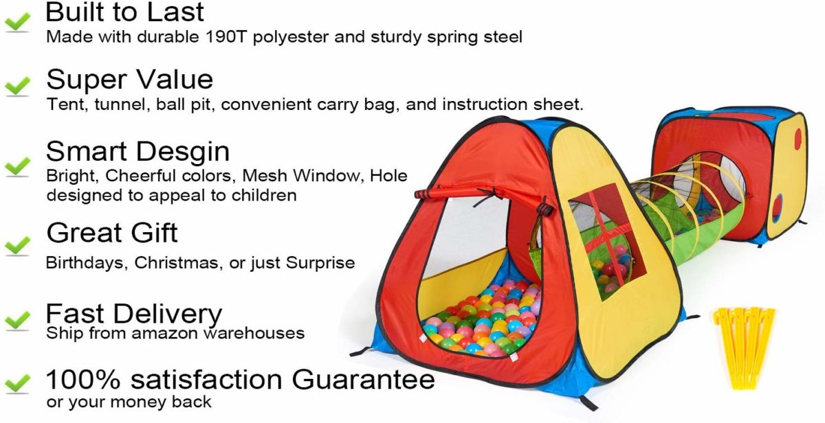 UTEX 3 in 1 Pop Up Tent With Tunnel and Ball Pit - Top Toys and Gifts for Five Year Old Boys 2
